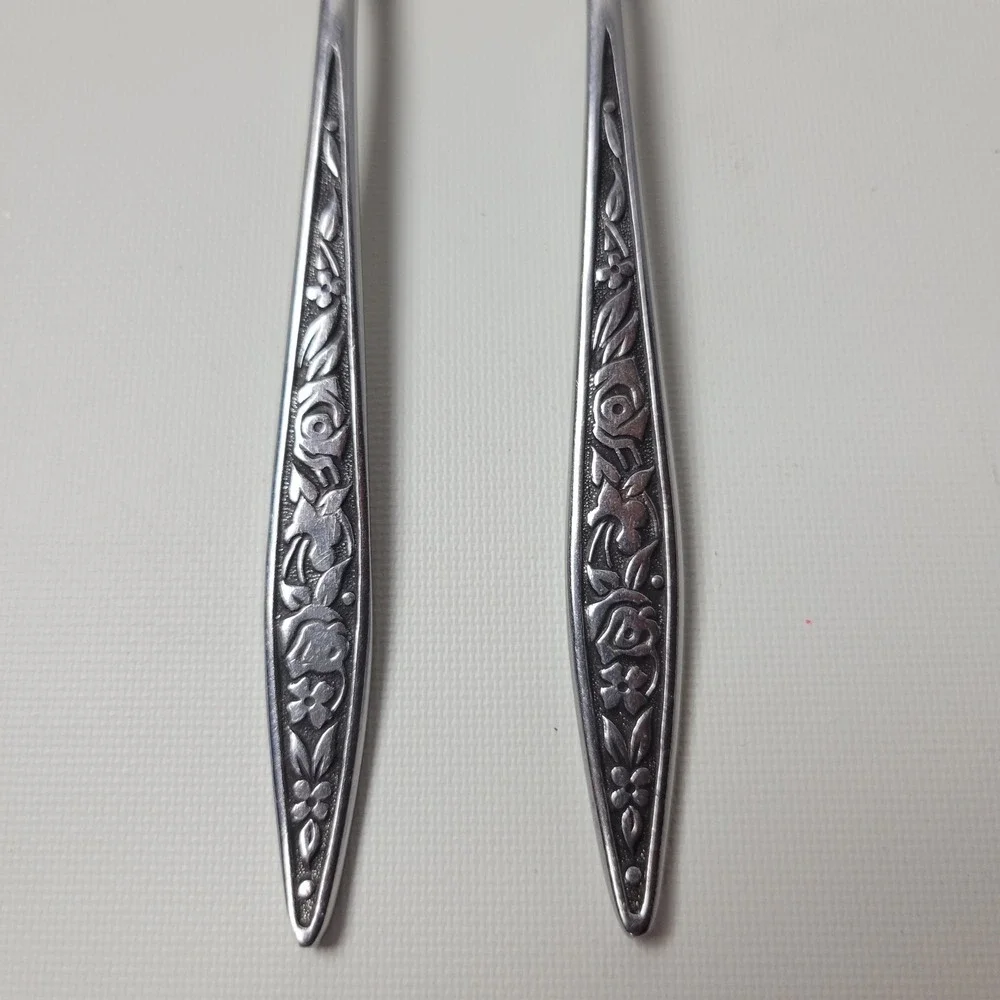 Ekco Eterna Santiago Salad Forks 2pc Vintage Custom Stainless Japan Floral MCM